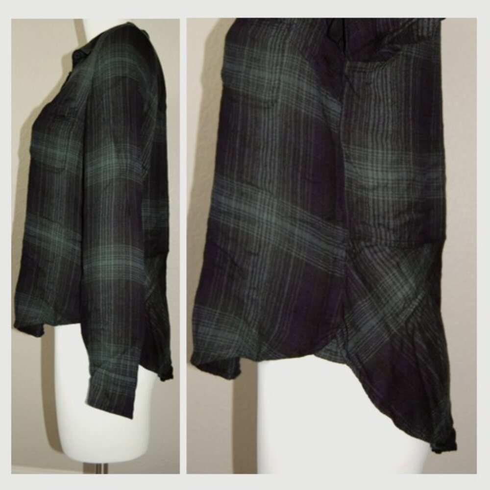 Lucky Brand Viscose Shirt, Size M, Green Plaid, with Shirttail Button Back Hem - Picture 2 of 9